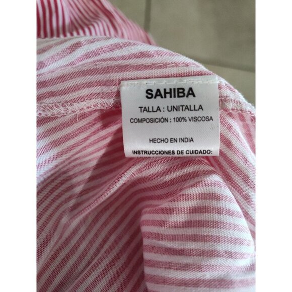 SAHIBA Stripe Flower Pot Patio House Dress TASSELS Red White L/XL - Picture 5 of 16